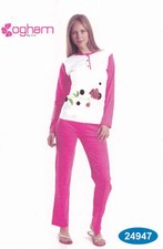 Pigiama donna Lungo Serafino. Pantalone + Manica lunga OGHAM, 24947 Puro Cotone.