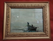 Dipinto olio su cartone - Pescatori, firmato Ivano Cerrai