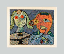 Enrico BAJ - "Il generale Amin Dada", 1973 -Serigrafia e glitter, 70,5 x 86 cm