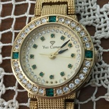orologio Yves Camani donna placcato oro con 4 smeraldi e 64 pietre-lady watch