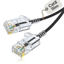 Câble Ethernet Réseau Cat8 -0.5m à 60m- RJ45 40Gbps 2000MHz Slim Rond Noir S/FTP