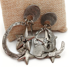 ORECCHINI ETNICI PENDENTI CON SOLE , LUNA E STELLE