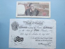 LIRE 20000  TIZIANO BB/R2 E FIVE POUNDS 25/08/1937 PERIODO GUERRA BANCONOTE RARE