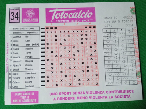 Schedina totocalcio giocata - totocalcio,