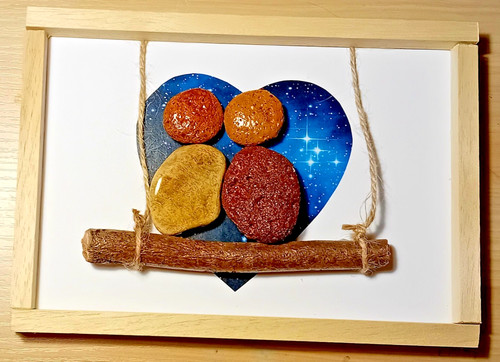 Quadro legno sassi - e,