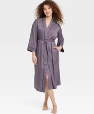 Women's Luxury Collection Shadow Striped Long Satin Robe - Auden Deep Purple M L