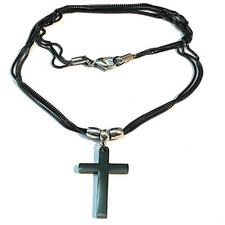 Collana con ciondolo croce in acciaio inox nero da uomo lunga catenina rosario