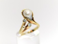 Fatto a Mano Oro Giallo Donna Anello Design Barock-Perle + Brillanti Tgl 52