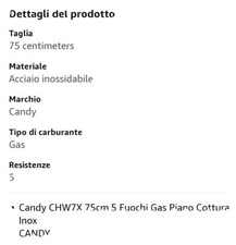 Candy CHW74WX Piano Cottura a Gas con 5 Fuochi - Inox