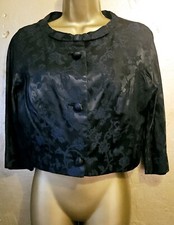 Giacca vintage Leslie Fay originale ritagliata motivo nero/blu raso e seta, s.S/M