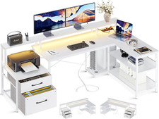 Scrivania reversibile per PC con LED, 172,5×100 cm Scrivania angolare bianca con