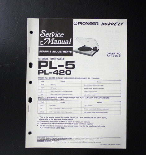 Originale pioneer pl - pioneer, pl-5/pl-420