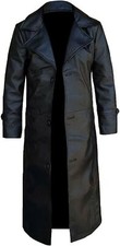 Cappotto trench invernale lungo in vera pelle da uomo lungo spolverino nero s...
