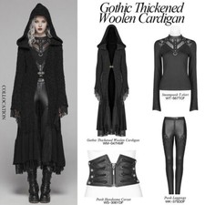 PUNK RAVE GothicThick Woolen Cardigan Retro Hooded Sweater Witch Costume Sweater