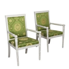 Coppia di Poltrone Antiche Legno Laccato Decorazioni Italia XX Secolo Originali