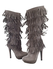 ?Stivali Gianni Marra 36,5 camoscio grigio frange tacco 13 altissimo plateau