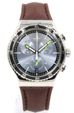 Nuovo orologio svizzero Swatch Irony STOCK XCHANGE crono data pelle 44 mm YVS429 $190