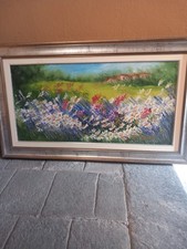 Quadro a Olio Paesaggio Floreale Pittrice Eula Tronville Cm.125x75