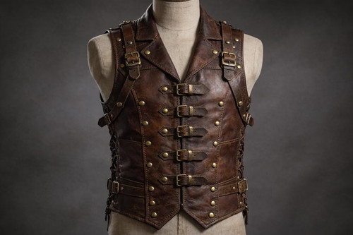 Mens steampunk leather vest - mens,