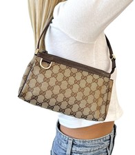Gucci Vintage GG Monogram Abbey Mini Borsa a Tracolla Pochette Beige Marrone Tela