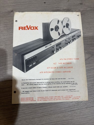 Brochure vendita revox a76 a77 - brochure,