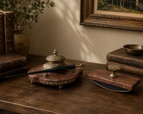 Set scrivania calamaio ottone