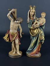 2 Statue Sacre In Legno San Sebastiano E Madonna Con Bambino XX Sec.