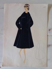 Figurino di moda anni 50-60 disengato e colorato a mano con cartamodello