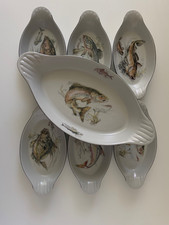 Mancioli porcellana Servizio piatti con disegno pesci 6 piatti+piatto da portata