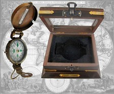 Bussola Rilevamento Tascabile Ottone IN Preziosa Custodia Legno Stile Antico