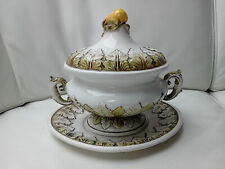 Elegante antica zuppiera in porcellana dipinta a mano 17 x 21 x 14 cm.