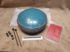 Steel Tongue Drum 13" Hand Pan Drum  15 Notes with Carry Bag. Tourqouise Color. 