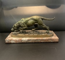 Scultura Cane Segugio In  Bronzo Con Base In Marmo Rosso Xx Secolo ￼ No Rodin
