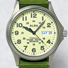 Orologio SEIKO ALBA Military Field 7N43 2010 Titanio Completo Luminoso Day-Date Giappone