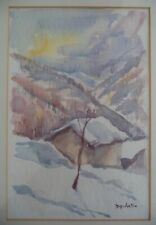 Gallo Beppe (1942) quadro acquerello paesaggio innevato neve e baita con cornice