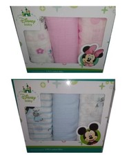 SET 3 ASCIUGAMANI NEONATO  DISNEY QUADRATI DI GARZA VARI COLORI  OFFERTA