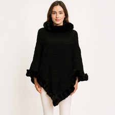 Textured Faux Fur Trim Cape