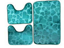 Tappeto Bagno Set 3 pezzi Antiscivolo Memory Cuori Morbido Confortevole Qualità