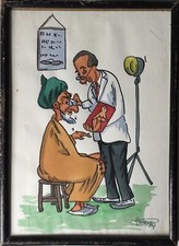 Caricatura Dal Medico Oculista Test 1974 31,5 X 23 CM Acquerello