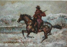 Opera G. Francesco Gonzaga Olio su Tela "Buttero sulla neve" 1995 cm 45x65 