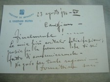 FASCISMO AGOSTO 1934-BIGLIETTO AUTOGRAFO DEL SEGRETARIO DEL FASCIO DI BUSSETO-PR