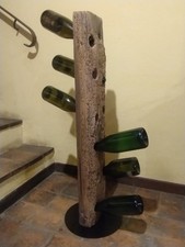 PORTABOTTIGLIE OAK - Recupero creativo di trave di quercia con base in metallo.