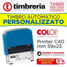 TIMBRO AUTOMATICO AUTOINCHIOSTRANTE COLOP P40 mm 59x23 PERSONALIZZATO DATI LOGO