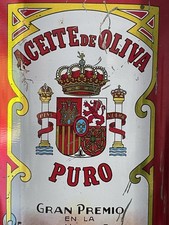 Antica Grande Scatola Latta Olio Spagnola Anni 50 60 Vintage