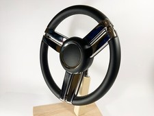Isotta FERRARA 3 Steering Wheel 350mm - Black Leather - Polished Stainless Steel