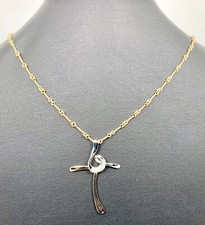 COLLANA CROCE DIAMANTI ORO ROSA E BIANCO 18KT 750 CIONDOLO DONNA ORO USATO 18CT