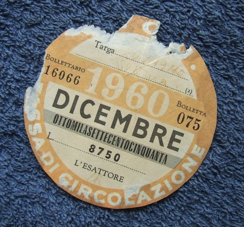 Bollo auto 1960 timbro - bollo,
