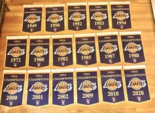 Set completo Los Angeles Lakers Champions lotto 17 striscioni/bandiere 18,5" x 11,5"