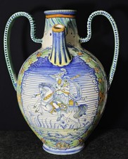 Anfora in ceramica deruta - Scene cavalleresca - Vaso due manici anni '70