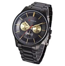 OROLOGIO da Uomo CURREN Cronografo Acciaio Quadrante NERO Elegante Regalo Natale